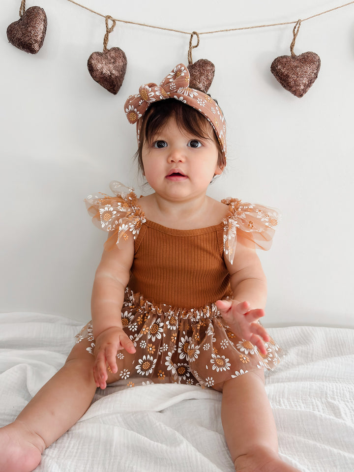 Toffee Daisy Headwrap - Brown