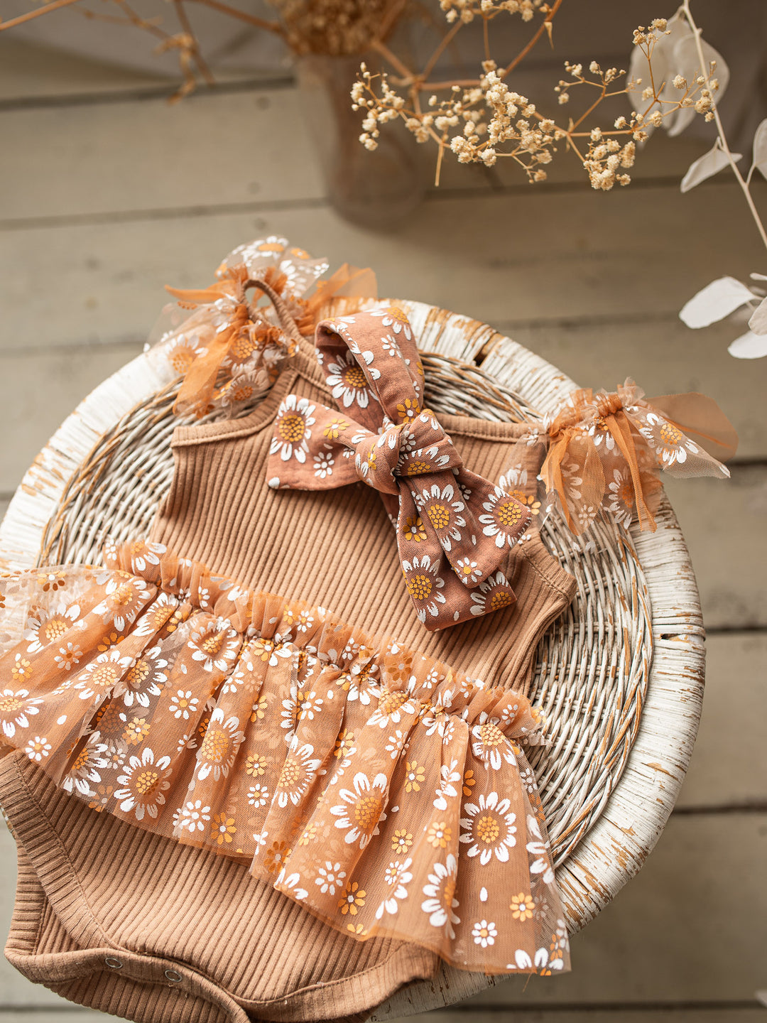Toffee Daisy Headwrap - Brown