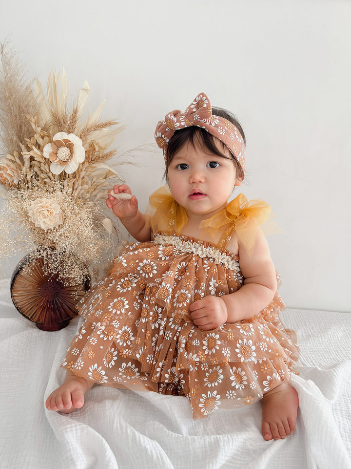 Toffee Daisy Headwrap - Brown