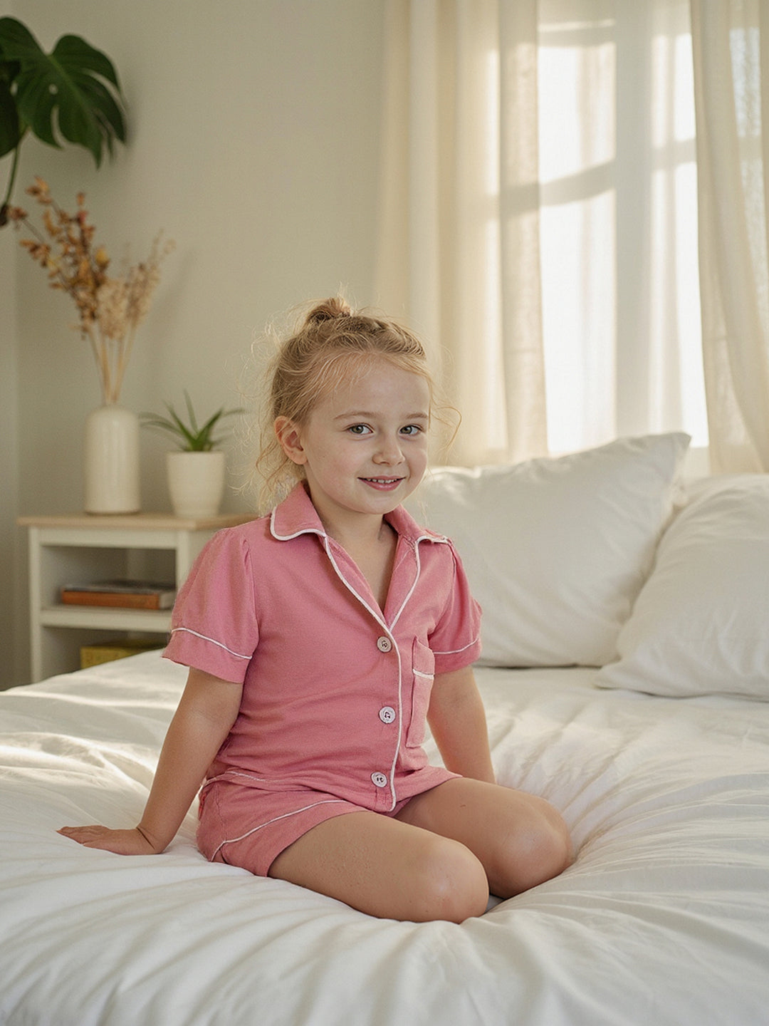 Cloud Bamboo Sleep Shorts for Kids - Blush