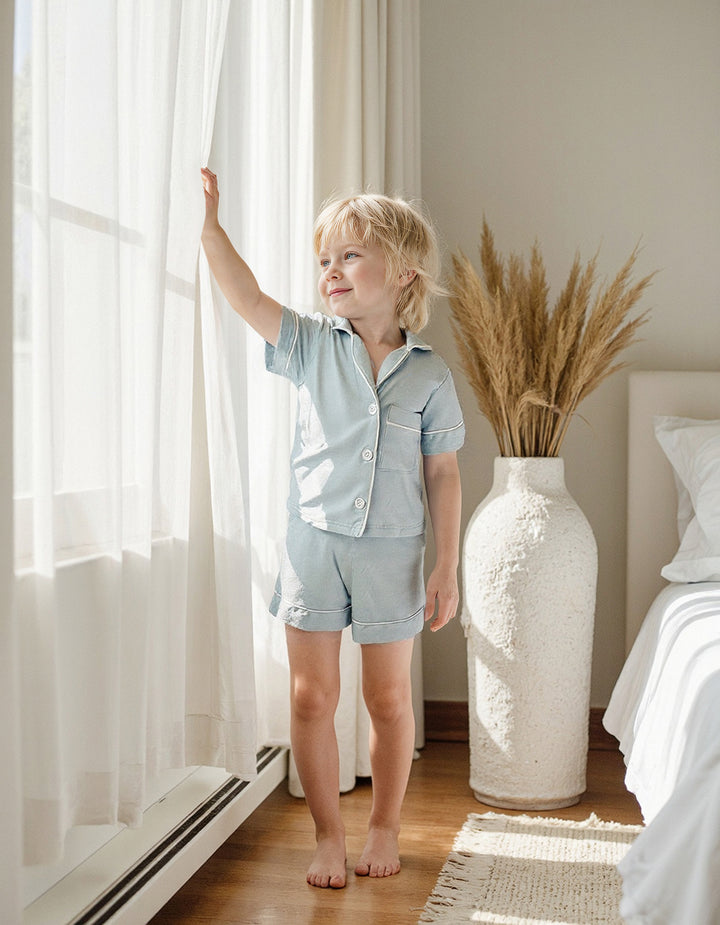 Cloud Bamboo Sleep Shorts for Kids - Ice Blue