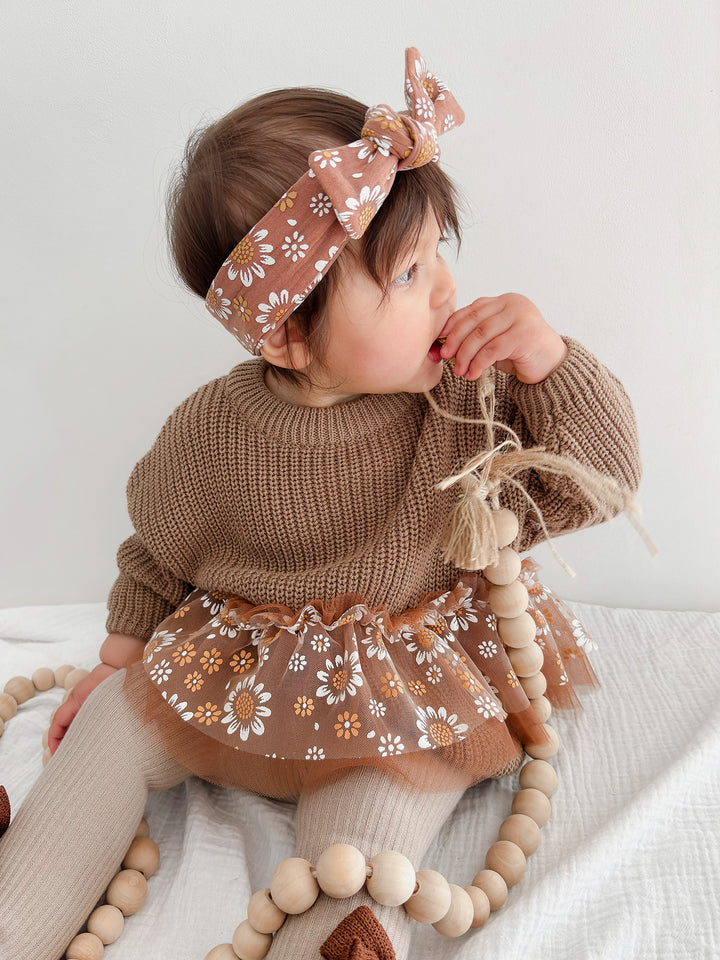 Toffee Daisy Headwrap - Brown