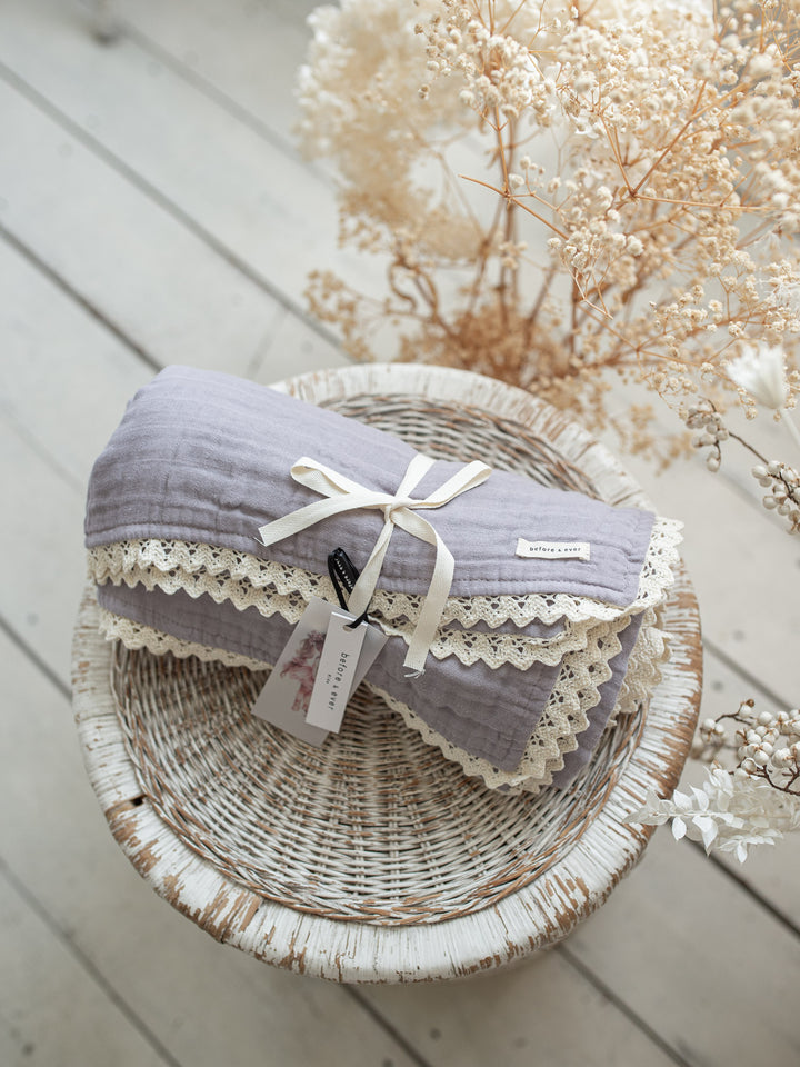 Lullaby Lace - Personalised Muslin Gauze Blanket - Purple Haze