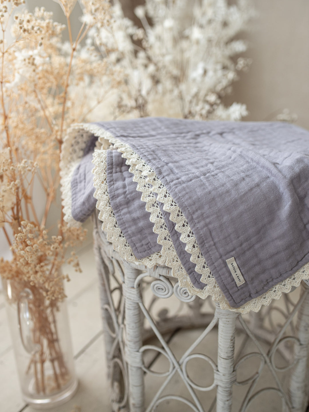 Lullaby Lace - Personalised Muslin Gauze Blanket - Purple Haze