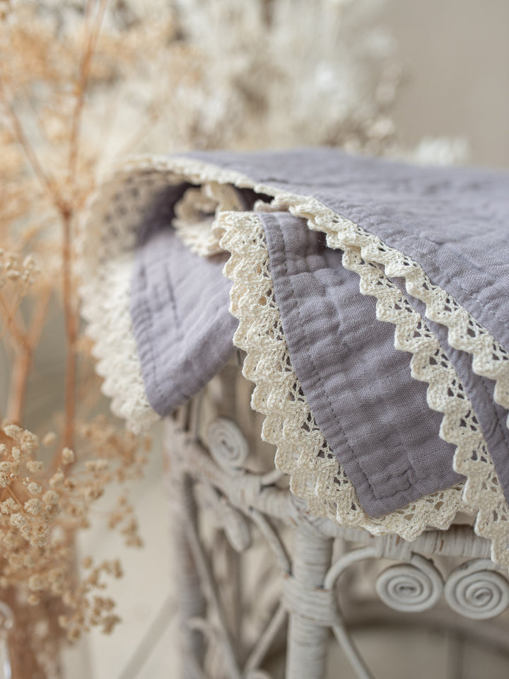 Lullaby Lace - Personalised Muslin Gauze Blanket - Purple Haze