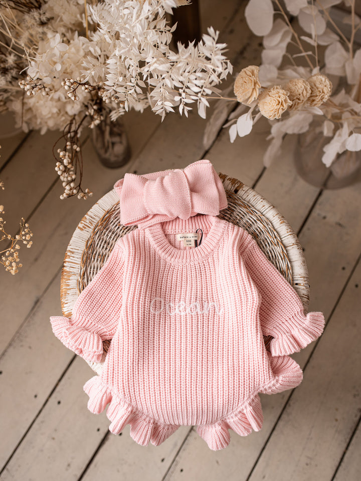 Written in Thread Long Sleeve Frill Romper - Baby Pink