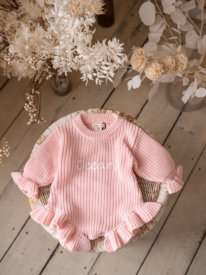 Written in Thread Long Sleeve Frill Romper - Baby Pink