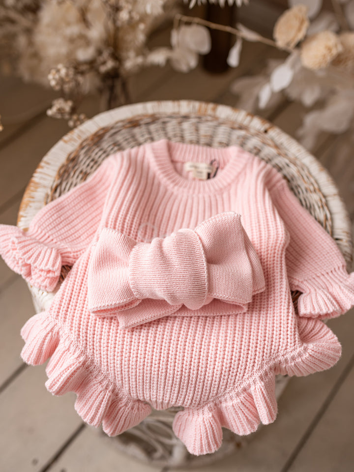Written in Thread Long Sleeve Frill Romper - Baby Pink