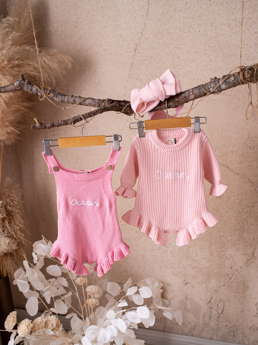 Written in Thread Long Sleeve Frill Romper - Baby Pink