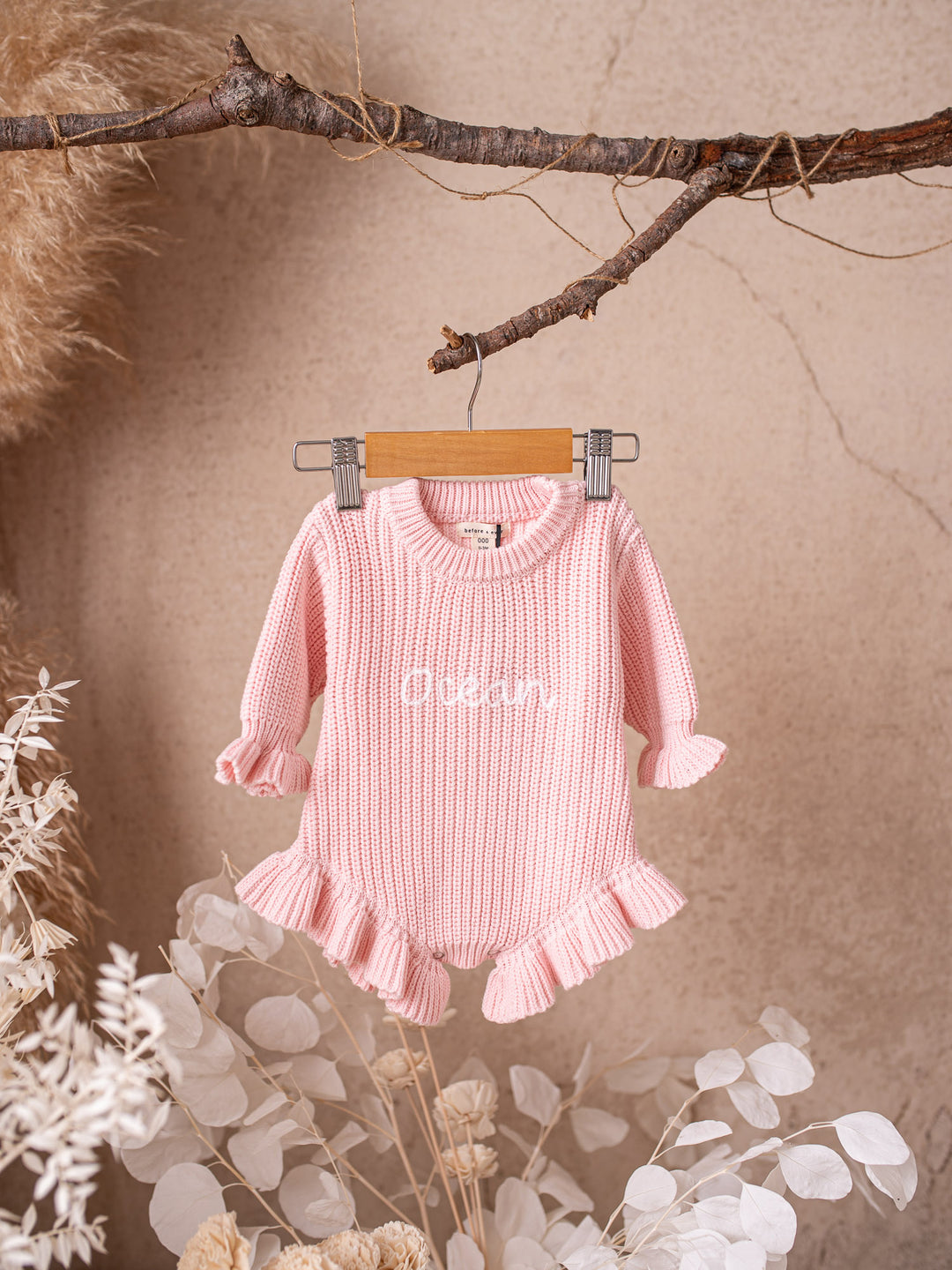 Written in Thread Long Sleeve Frill Romper - Baby Pink