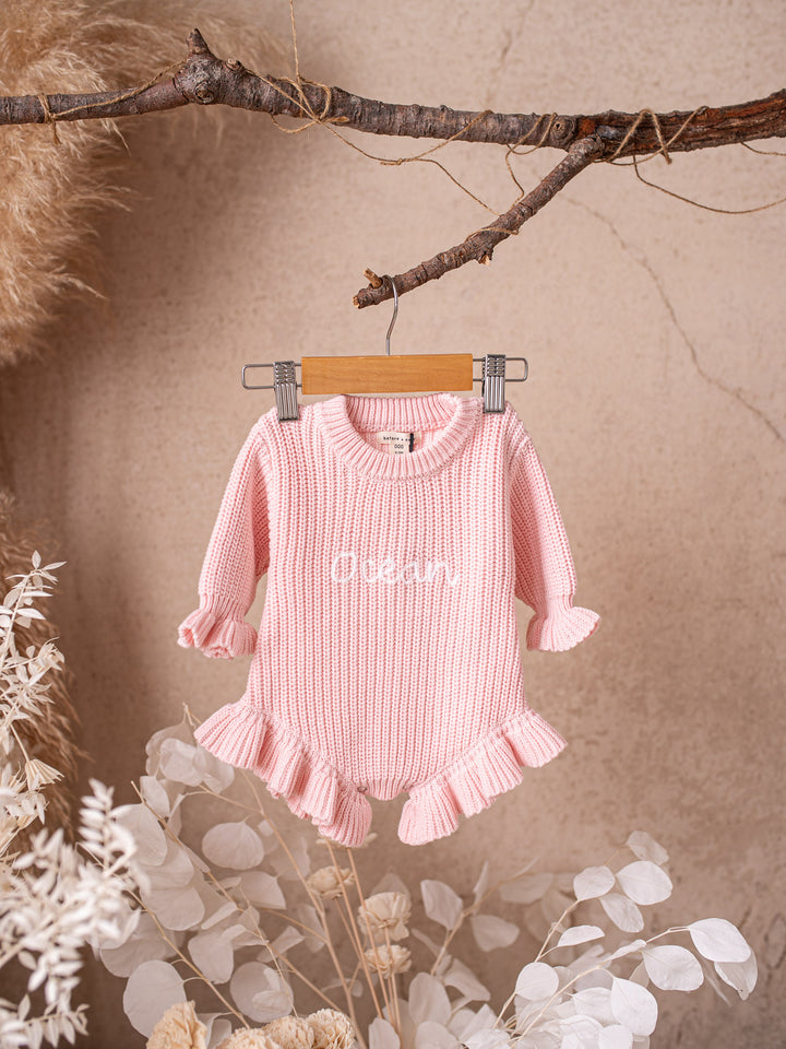 Written in Thread Long Sleeve Frill Romper - Baby Pink