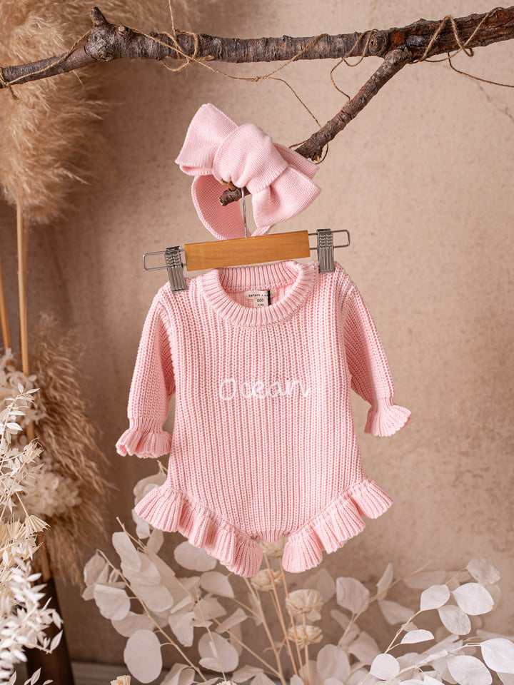 Written in Thread Long Sleeve Frill Romper - Baby Pink