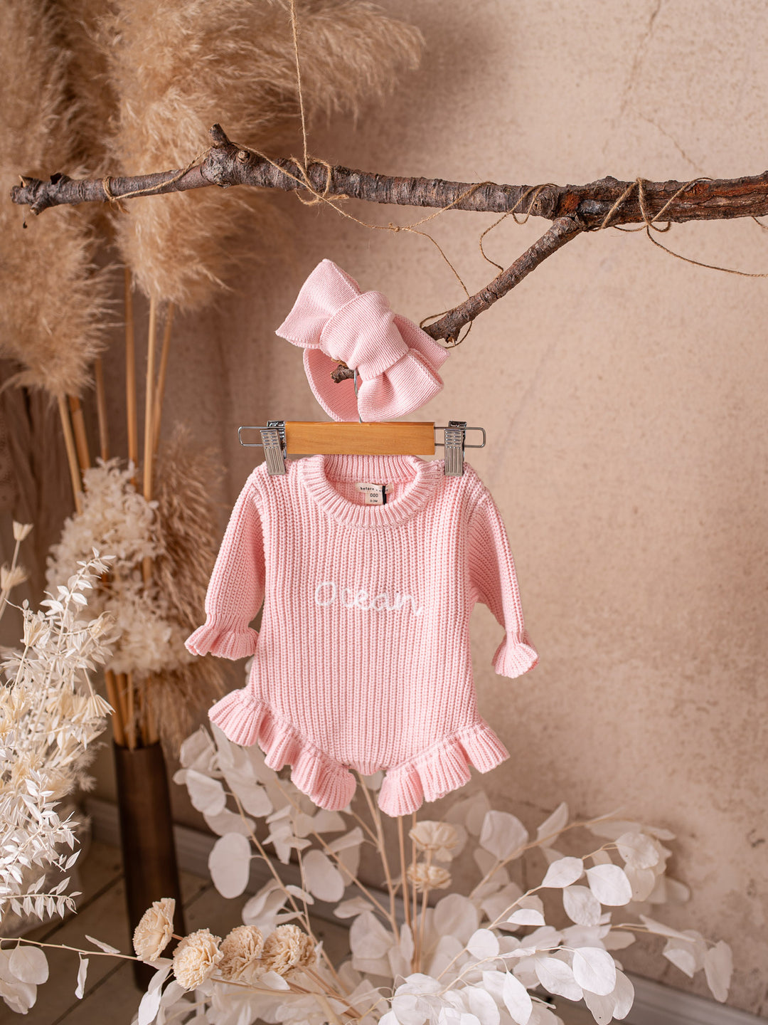 Written in Thread Long Sleeve Frill Romper - Baby Pink