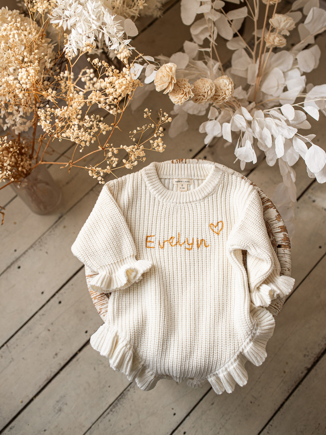 Written in Thread Long Sleeve Frill Romper - Milk