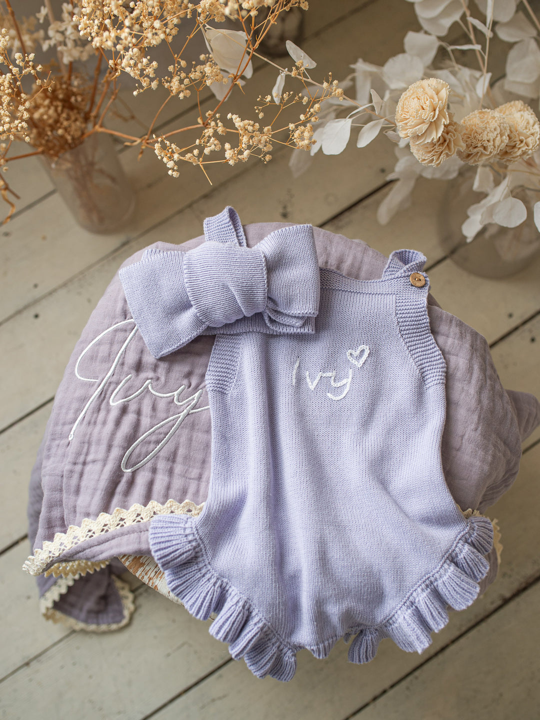 Lullaby Lace - Personalised Muslin Gauze Blanket - Purple Haze