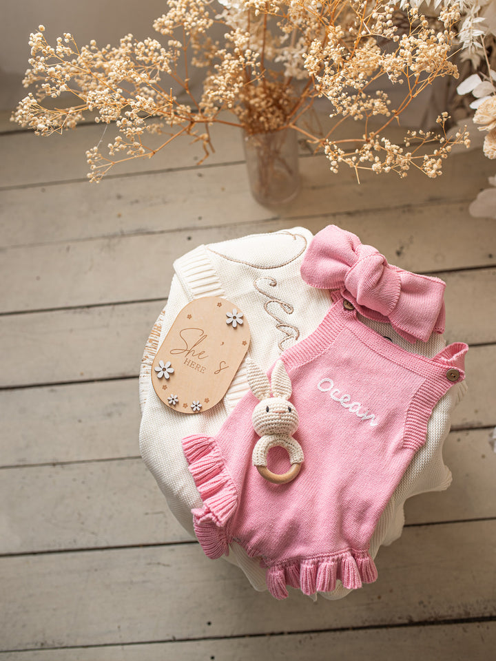 She's Here Flower Wooden Birth Announcement Plaque