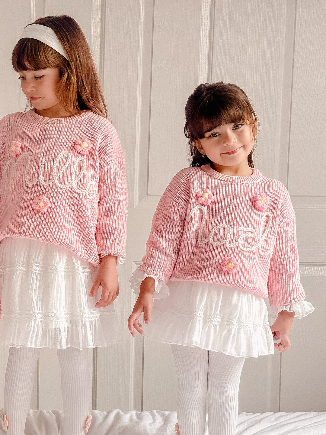 Written in Thread Sweater with Flowers - Baby Pink