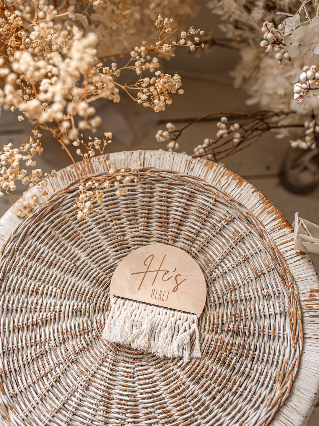 She's / He's Here Wooden Birth Announcement Plaque