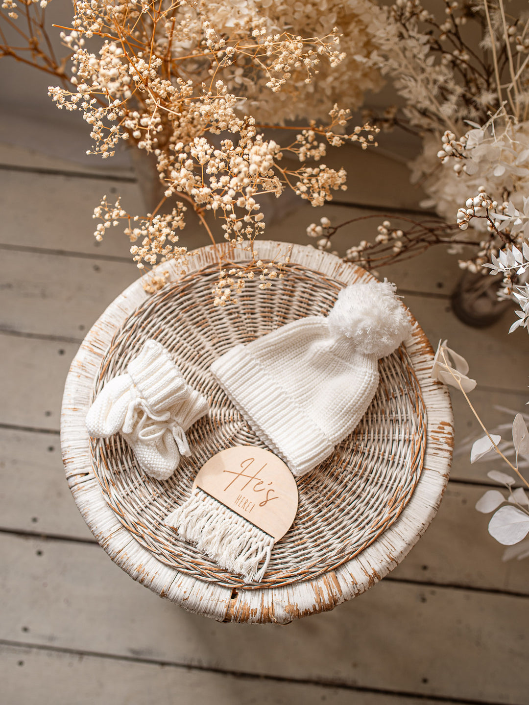 She's / He's Here Wooden Birth Announcement Plaque