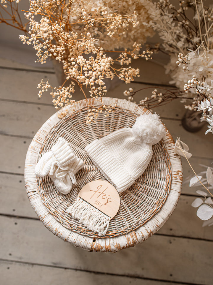 She's / He's Here Wooden Birth Announcement Plaque