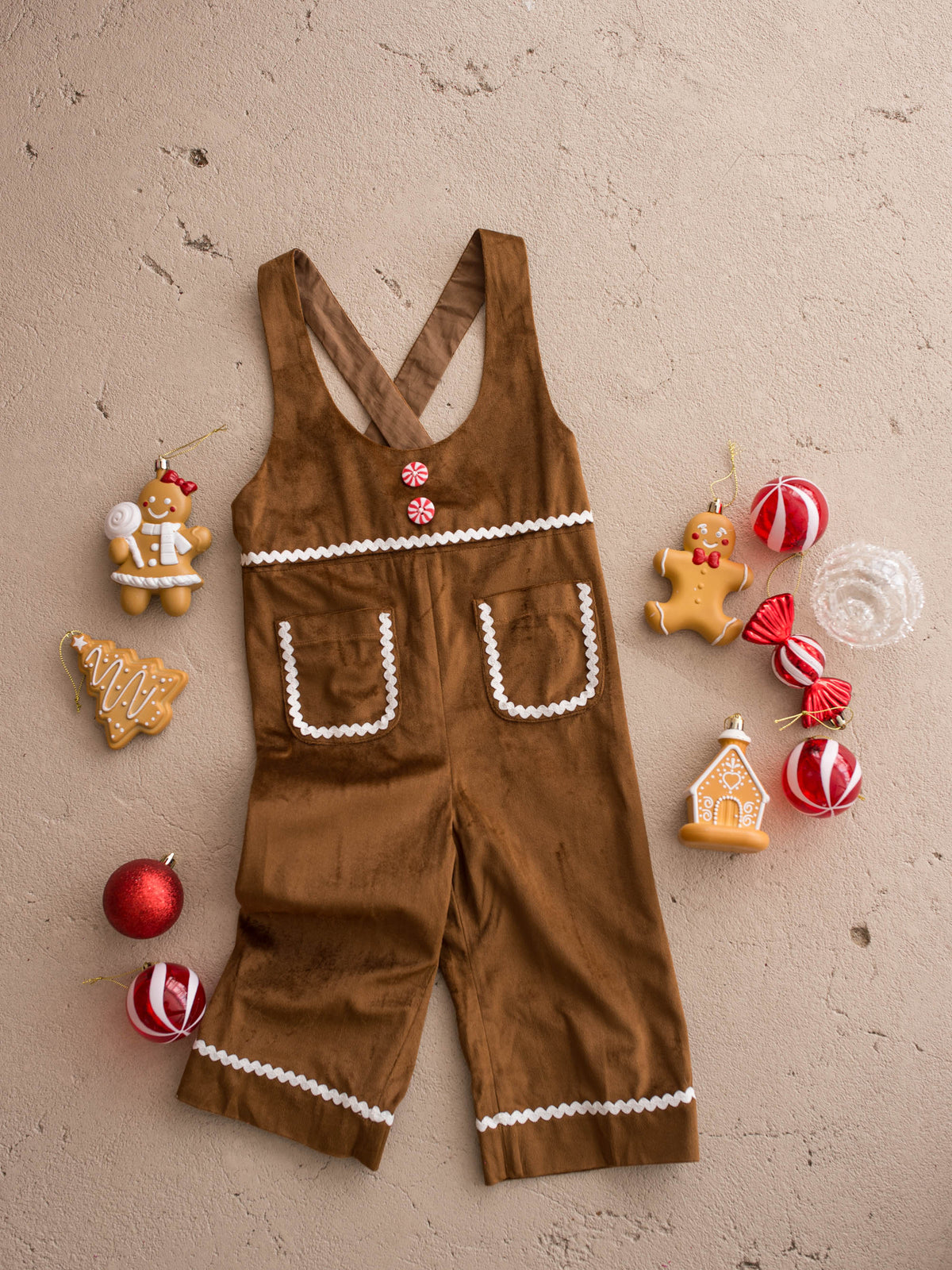 Christmas Boys, caramel velvet overall with a white shirt and red bow tie - Before & Ever Kids