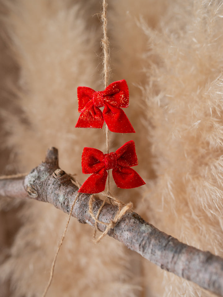 Merry Bow Hair Clips - Red Sparkle