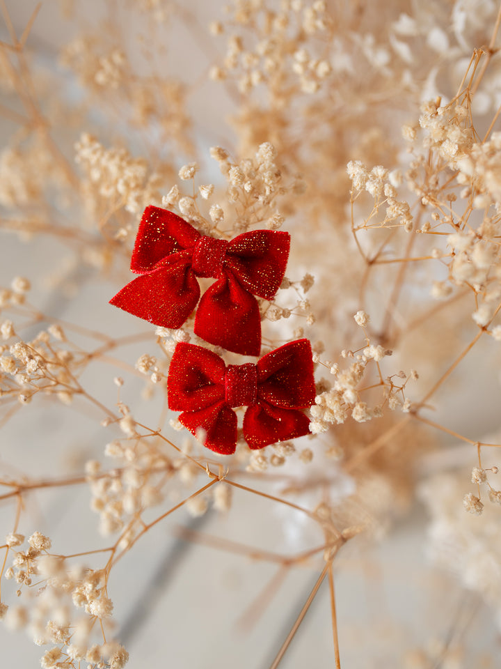 Merry Bow Hair Clips - Red Sparkle