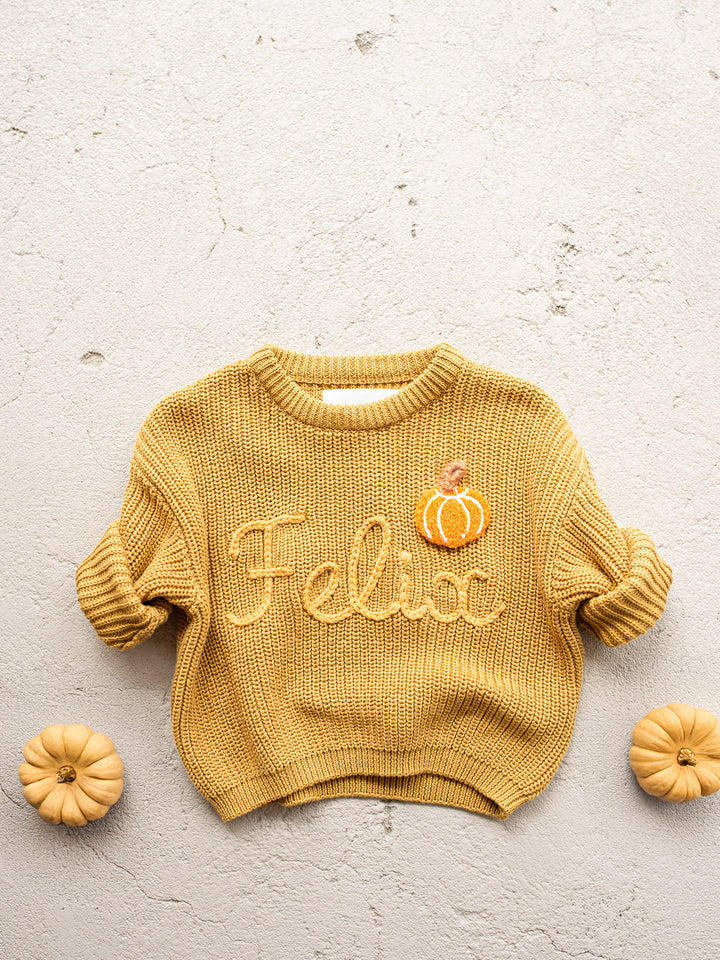 Written in Thread Sweater with Pumpkin - Mustard