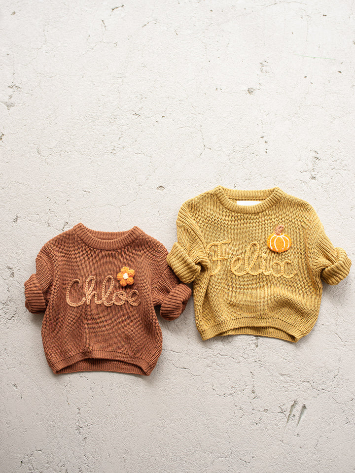 Written in Thread Sweater with Pumpkin - Mustard