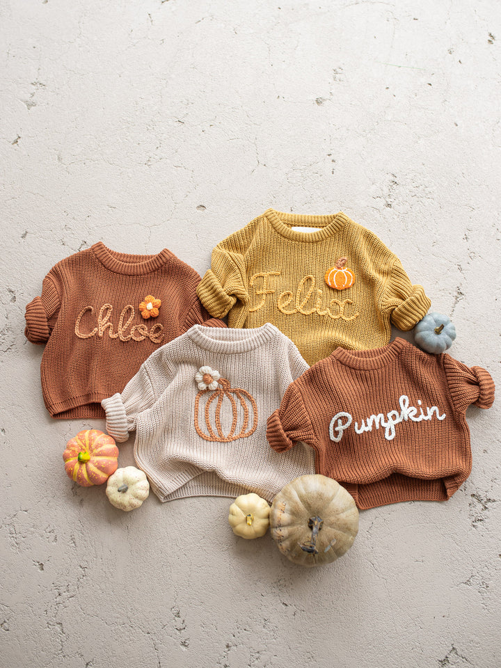 Written in Thread Sweater with Flower - Rust