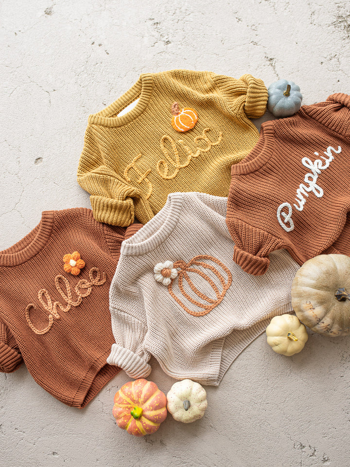 Written in Thread Sweater with Flower - Rust