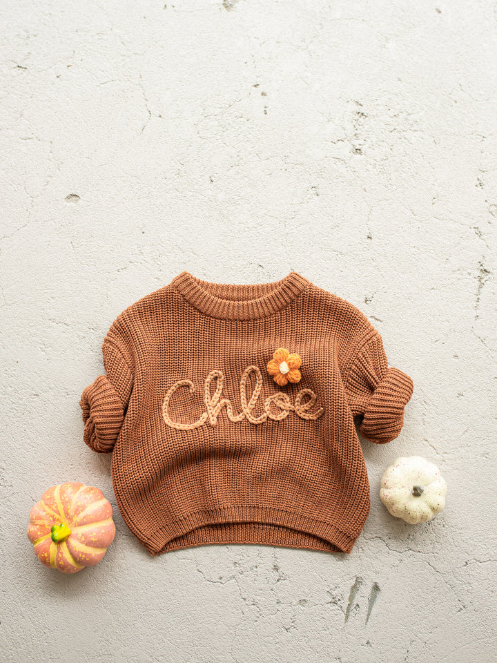 Written in Thread Sweater with Flower - Rust