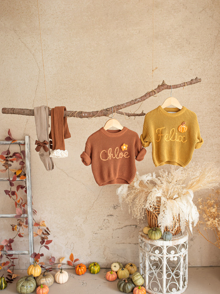 Written in Thread Sweater with Pumpkin - Mustard