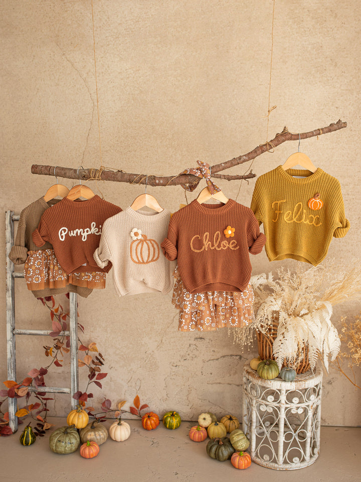 Written in Thread Sweater with Flower - Rust