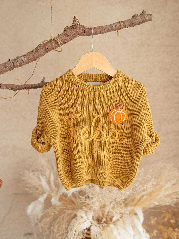 Written in Thread Sweater with Pumpkin - Mustard