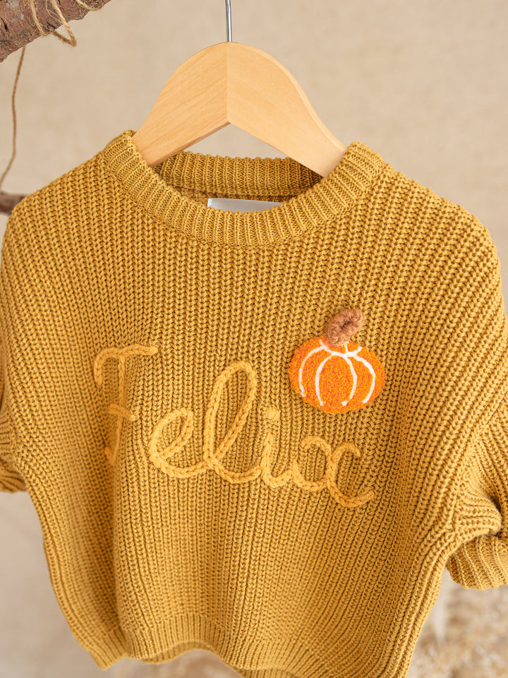 Written in Thread Sweater with Pumpkin - Mustard