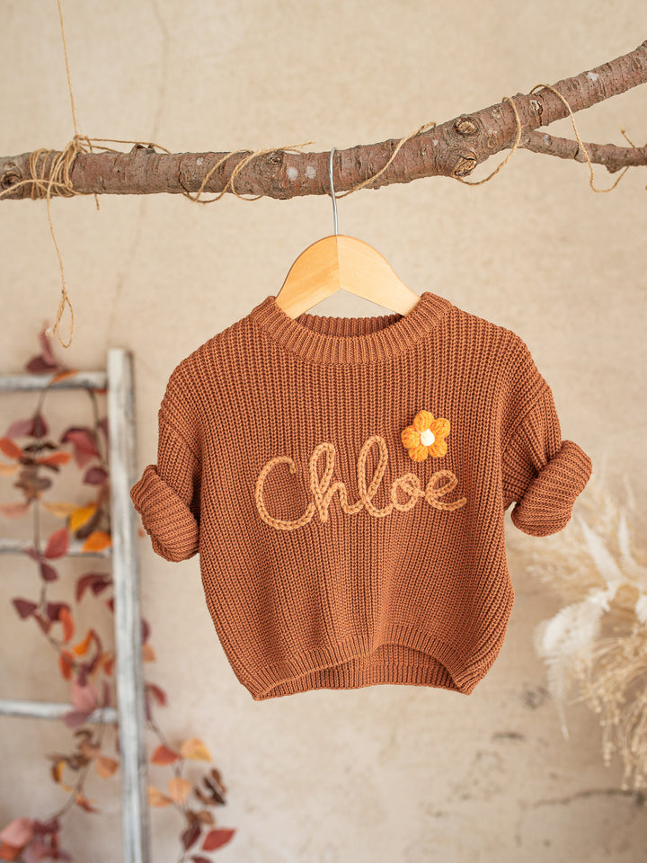 Written in Thread Sweater with Flower - Rust