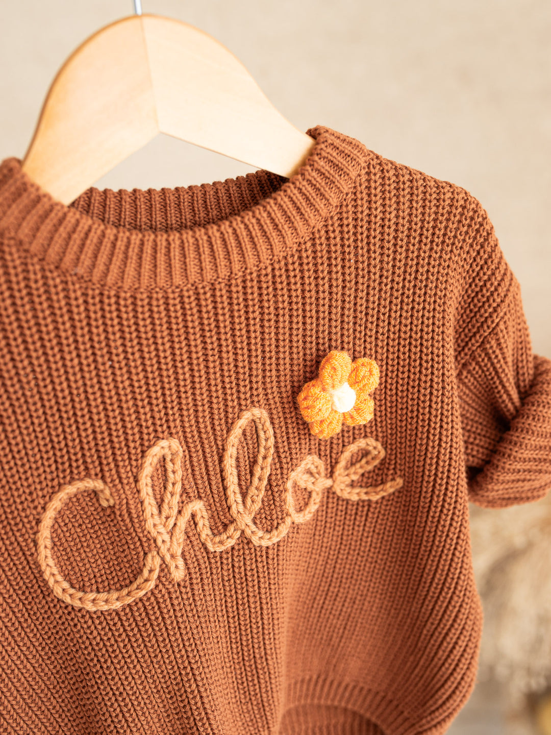 Written in Thread Sweater with Flower - Rust