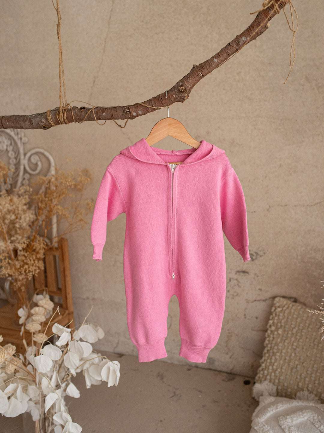 Little Bunny Knit Jumpsuit - Bubblegum