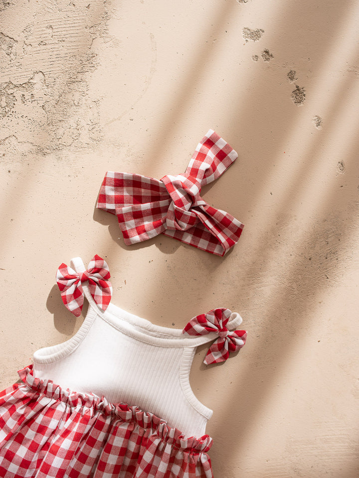 Gingham Giggles Headwrap - Red / White