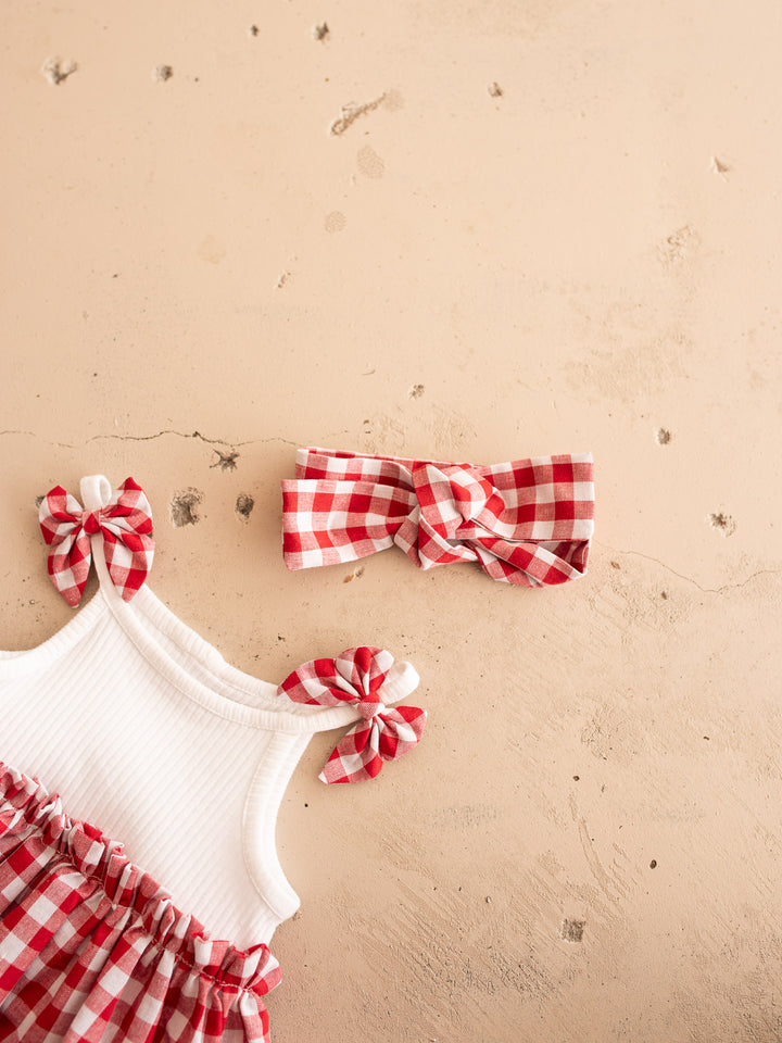 Gingham Giggles Headwrap - Red / White