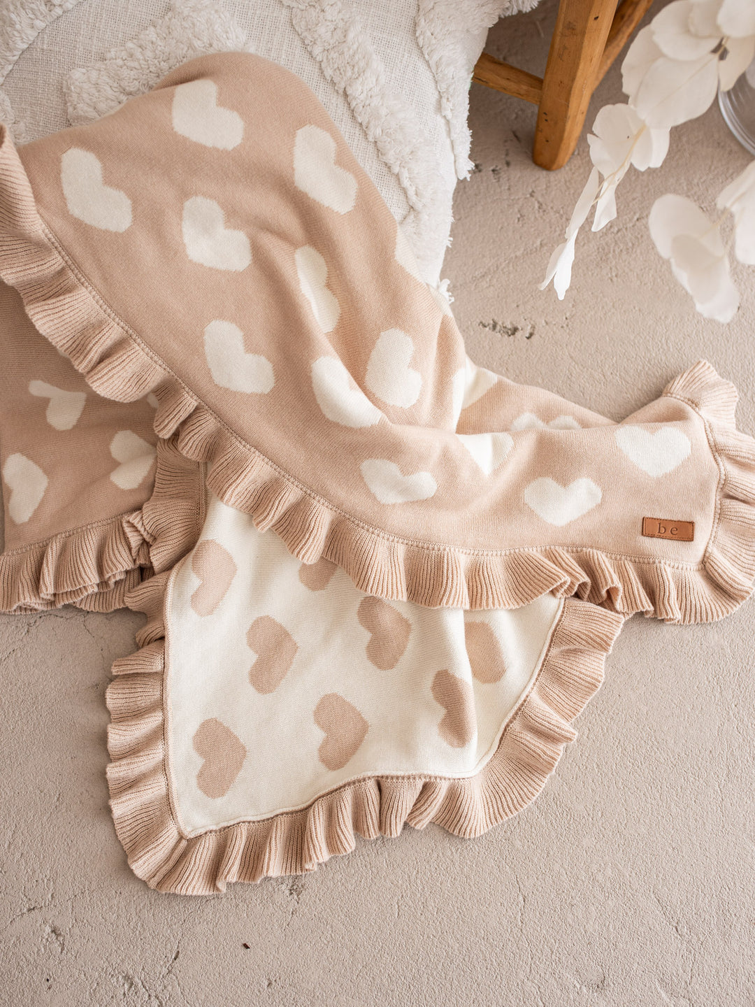 Lovebug - Frill Knitted Baby Blanket - Beige