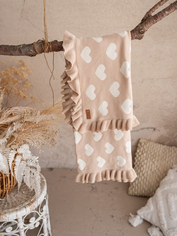 Lovebug - Frill Knitted Baby Blanket - Beige