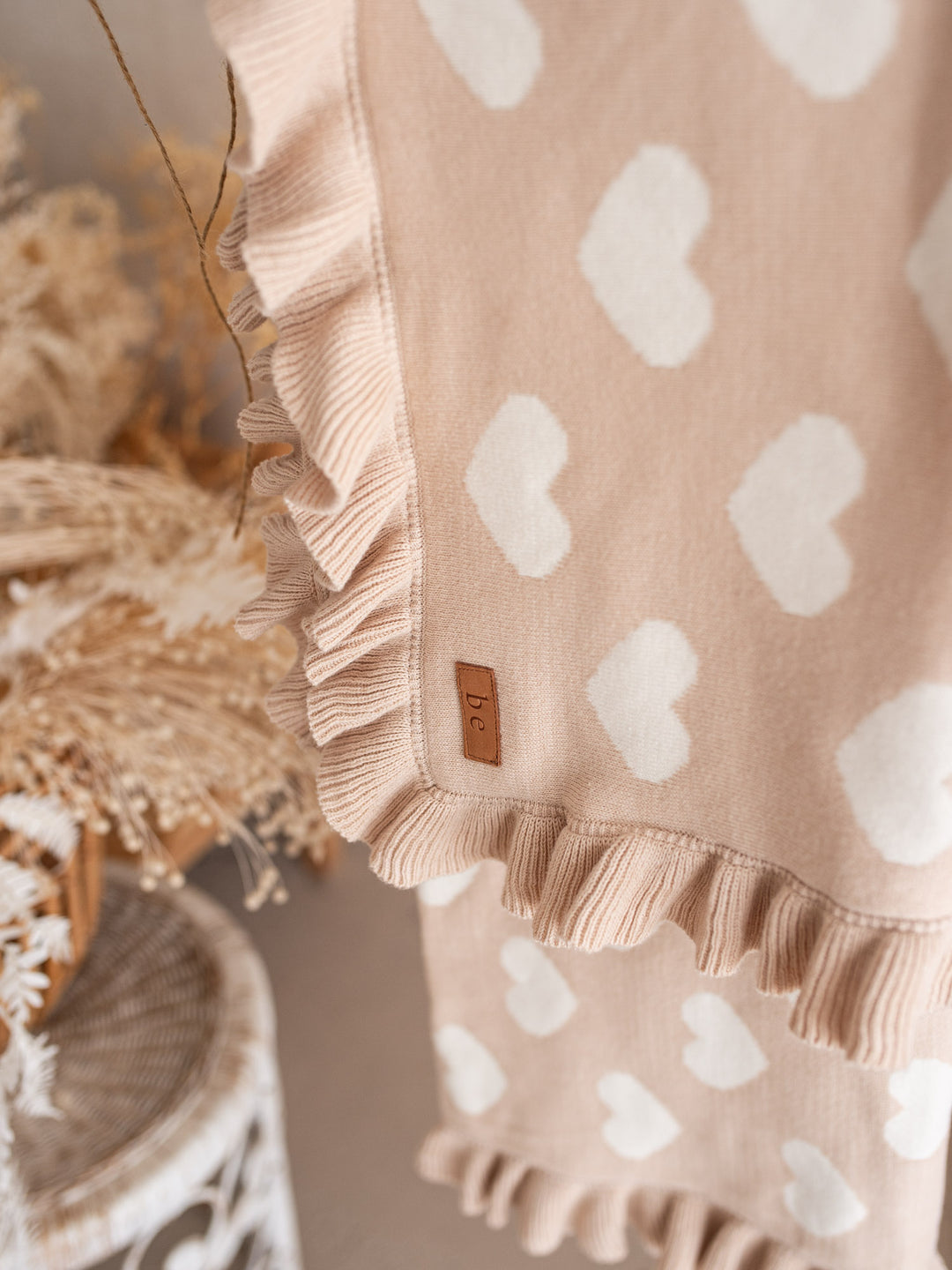 Lovebug - Frill Knitted Baby Blanket - Beige