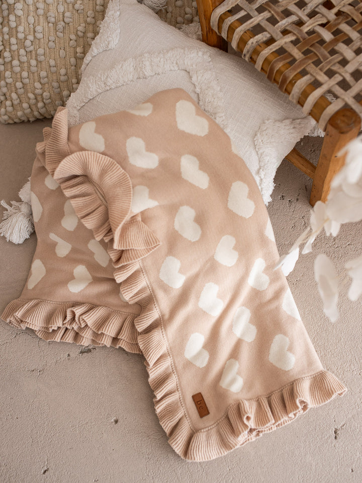 Lovebug - Frill Knitted Baby Blanket - Beige