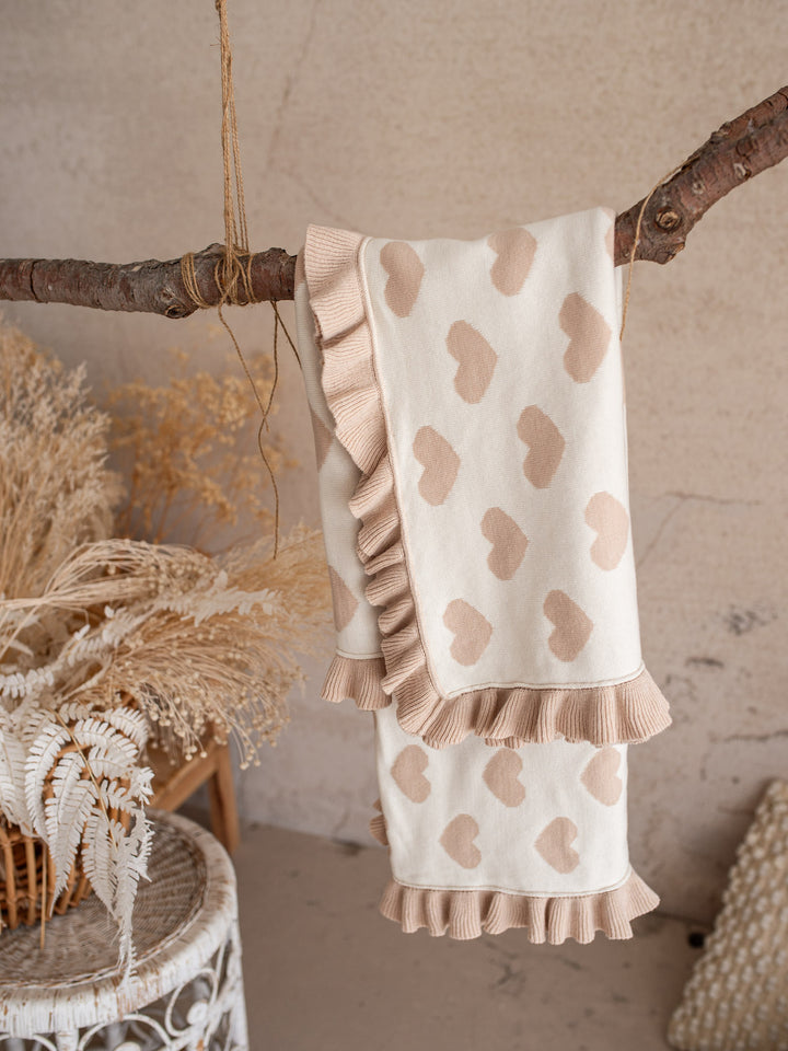 Lovebug - Frill Knitted Baby Blanket - Beige