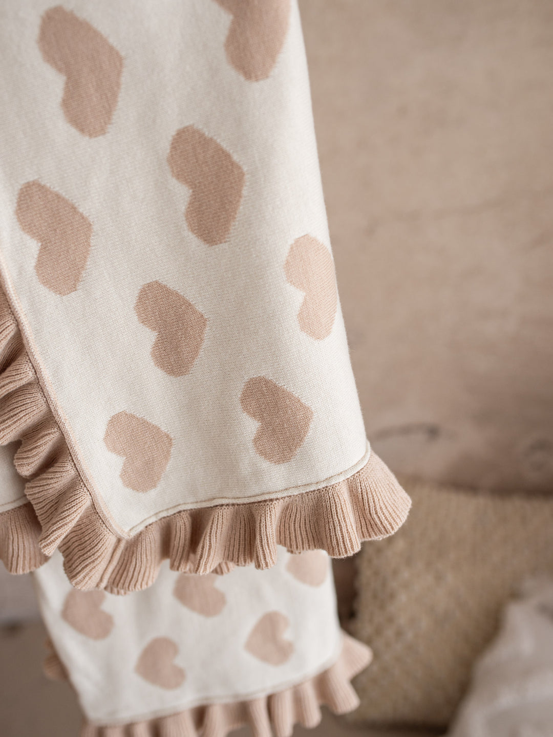 Lovebug - Frill Knitted Baby Blanket - Beige