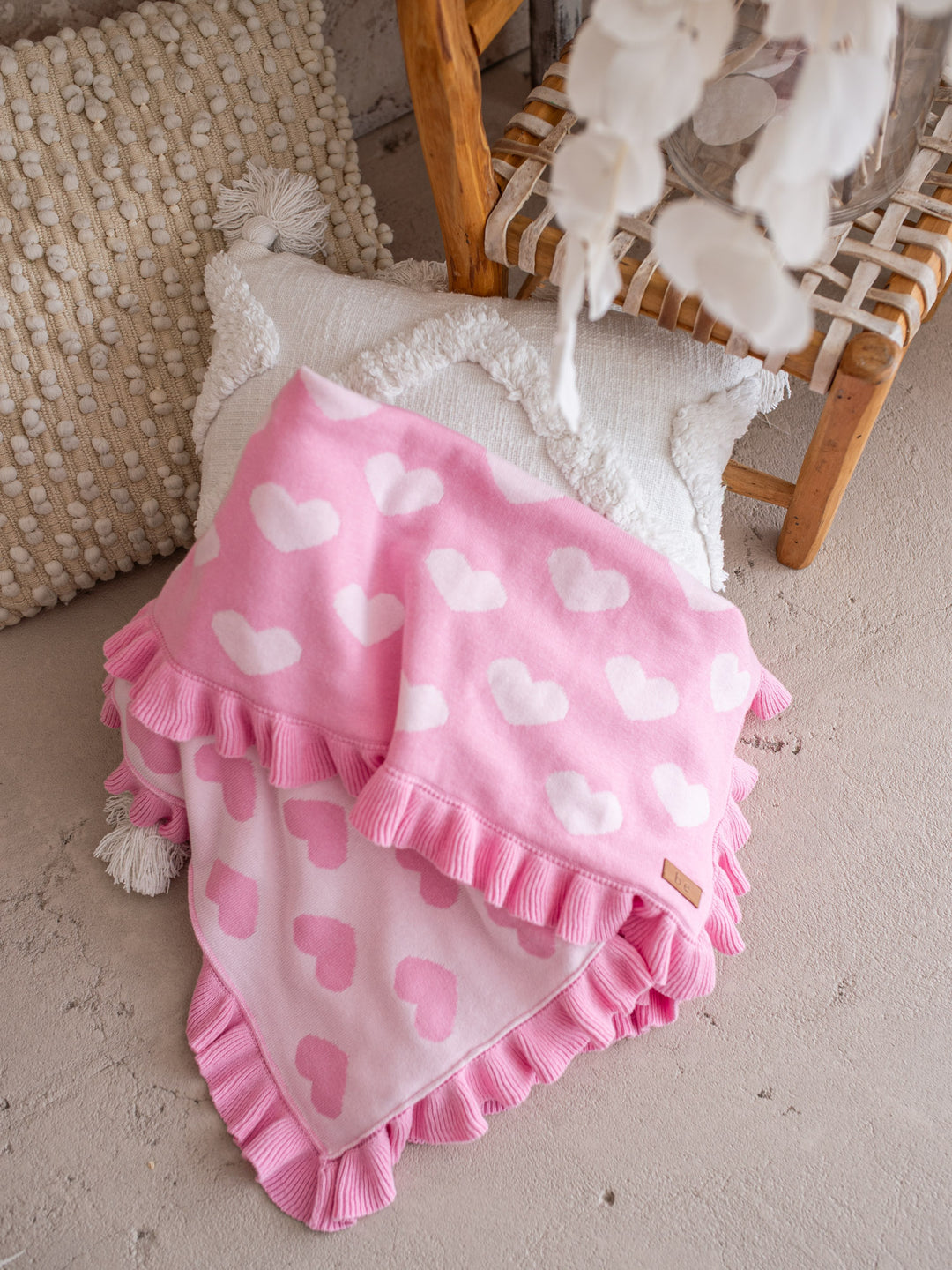 Lovebug - Frill Knitted Baby Blanket - Pink