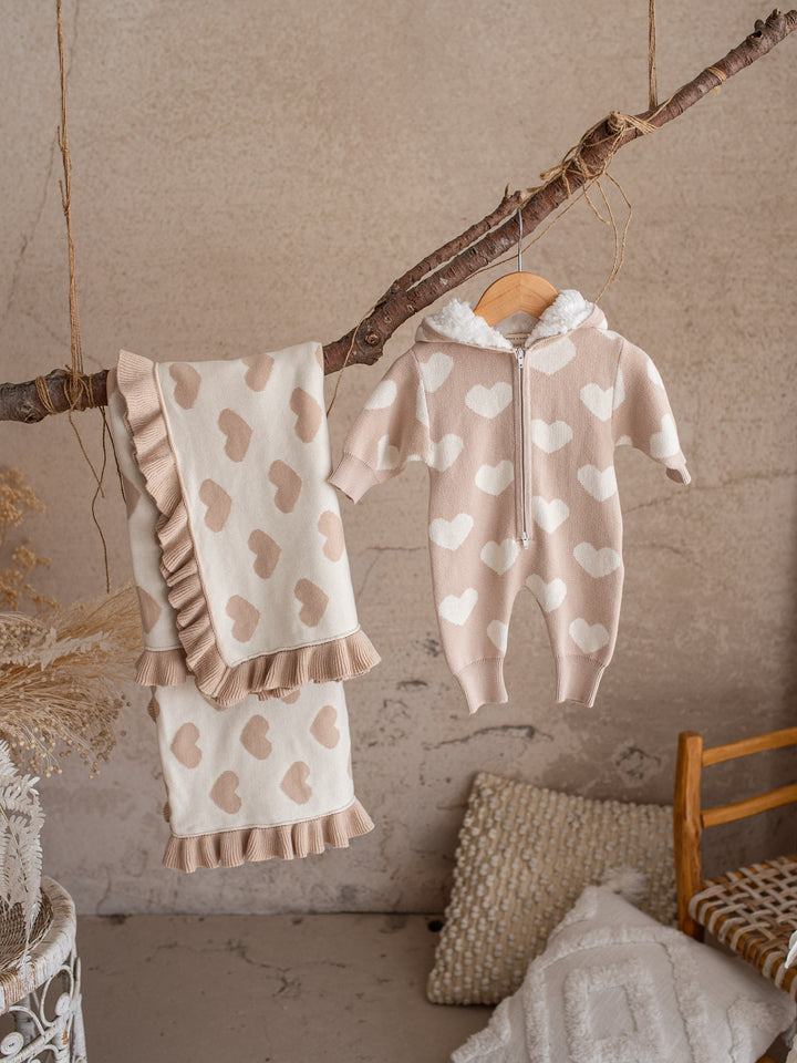 Lovebug - Frill Knitted Baby Blanket - Beige