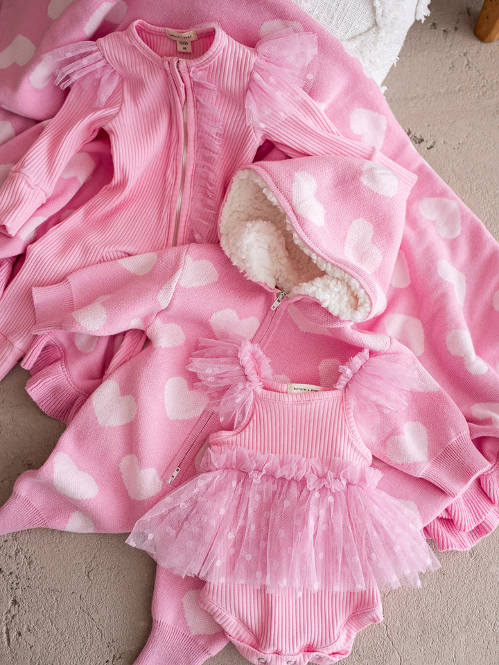 Lovebug - Frill Knitted Baby Blanket - Pink